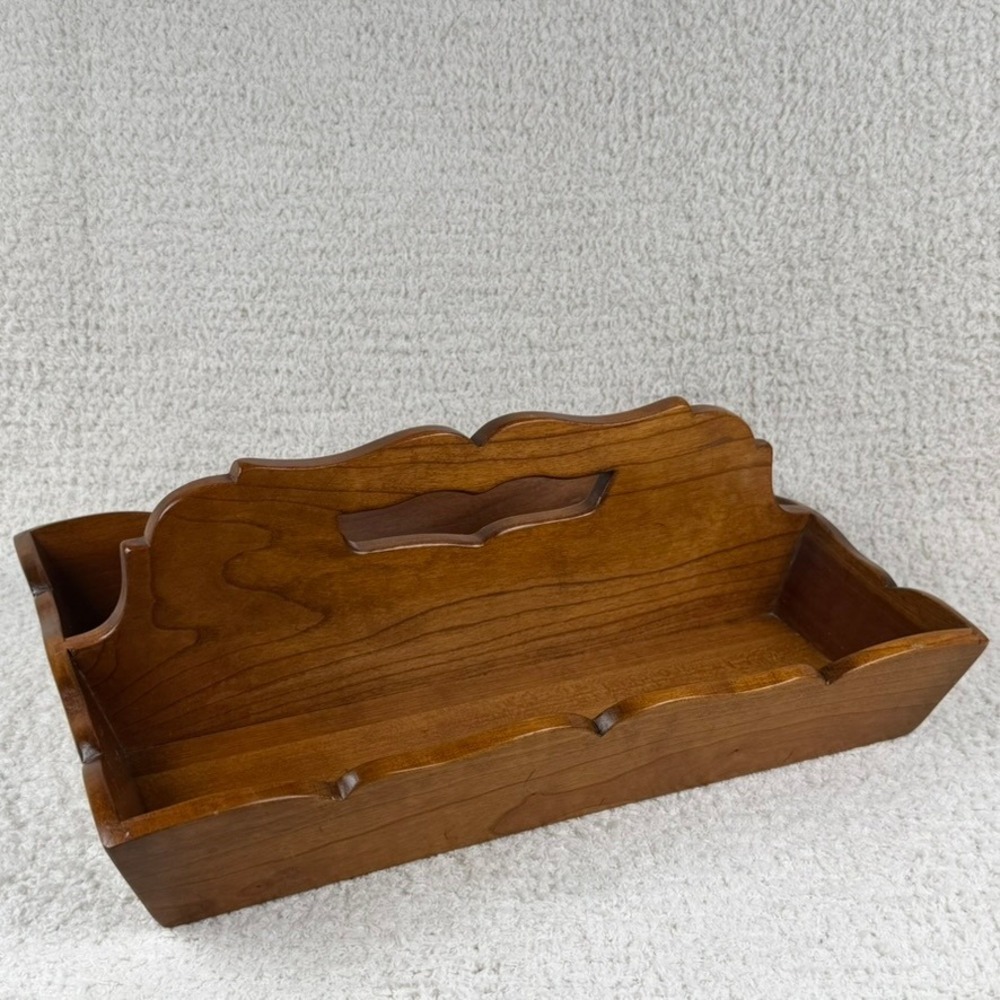 Leopold Stickley 1954 Cherry Wood Caddy Scalloped Tray Handle MCM Colonial